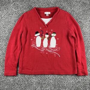 Vintage Snowmen Christmas Holiday Sweater Women's V Neck Y2K
